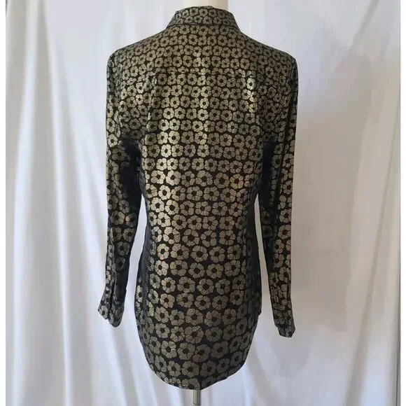 Sold! Equipment Femme Womens Black Gold Floral 100% Silk Blouse Top Small - Picture 5 of 5